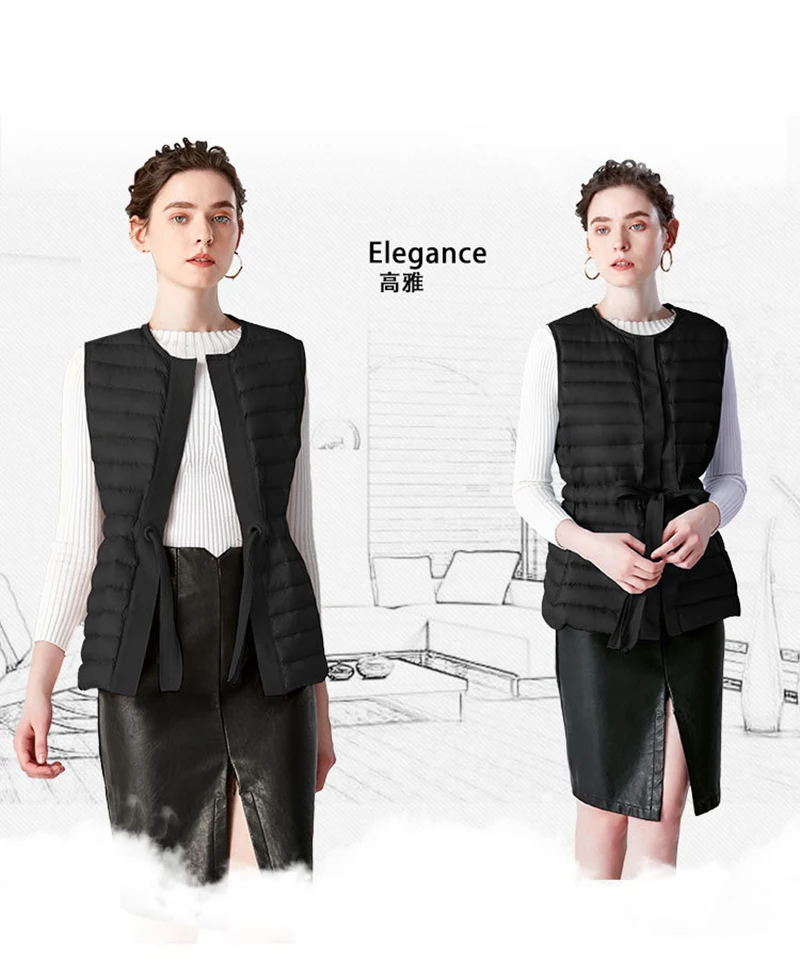 ZYFPGS Sleeveless Coat for Women New Warm Belt Design Women's Ultra Light Duck Down Vest Winter Down Vest Grey Jacket