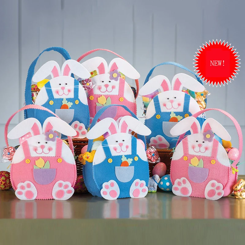 

Blue Pink Cute Bunny Easter Gift Bags Basket Easte Party Accessories Child Candy Bag Good Quality Cloth Kids Gift