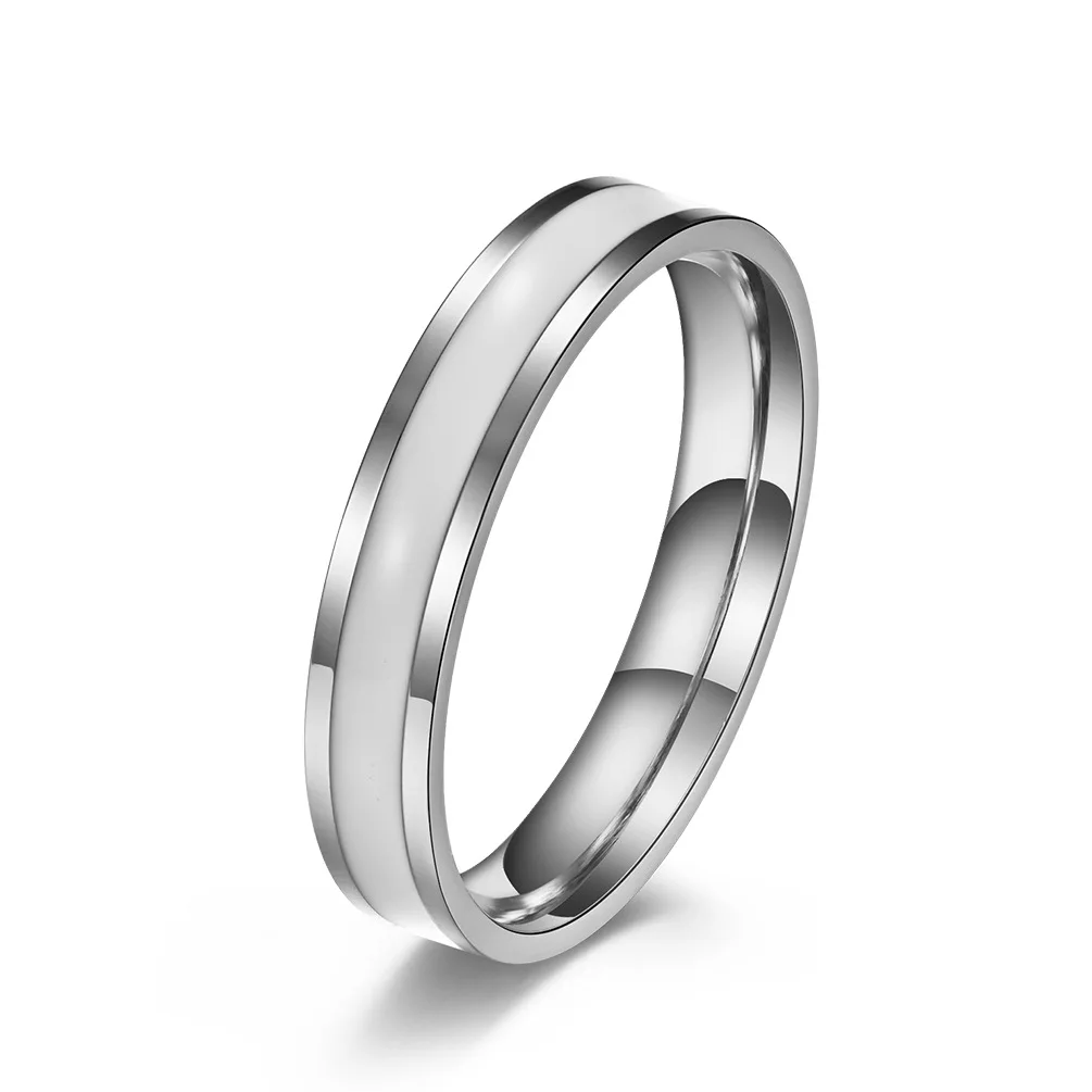 Elegant 4mm Stainless Steel Black & White Enamel Wedding Band