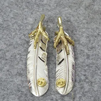 

Takahashi Kagura Goro's Handmade Sterling Silver Point Golden Eagle Claw Feather Silver Pendant No Fade Allergy Men Women