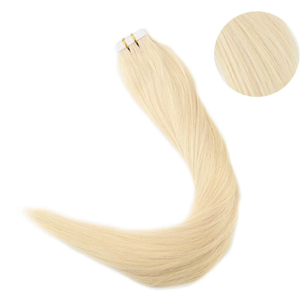 613Bleach Blonde Полностью блестящие волосы на ленте, чистые цветные волосы, 50 г, 20 шт., человеческие волосы Remy для наращивания на Клейкой Ленте - Цвет: 613Bleach Blonde