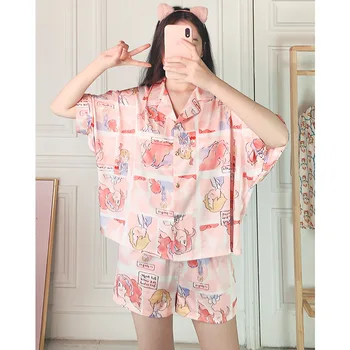 

Women Summer Pajama Set Short Sleeve shorts Pajamas Sets Silk Satin Pijama Sleepwear Pyjamas Nightwear Homewear