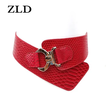 

ZLD Women Waist Belt Cummerbund Elastic Belt Square Buckle Black Dress Decorate Waistband Wide PU Leather Elastic Waistband