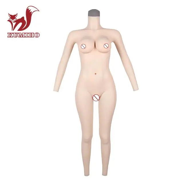 

KUMIHO 4G 9-point Realistic Vigina Bodysuit with Sleeve Fake Boobs for Crossdresser Drag Queen with Red Bloodshot with Arms