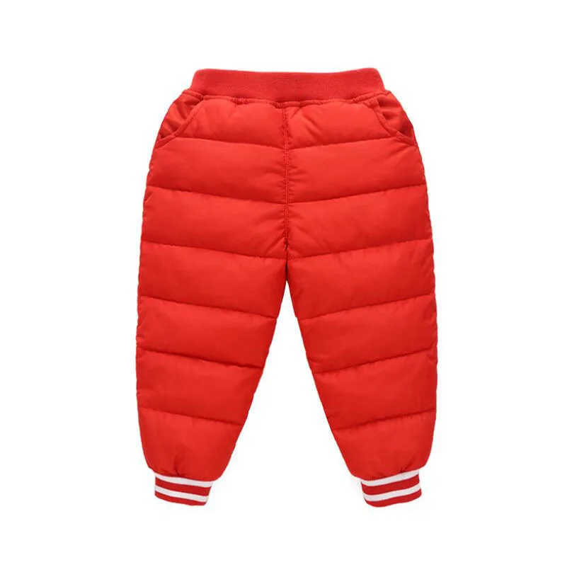 Baby winter warm pants 1-6T baby boys girls cotton down trousers candy color infant cute snowsuit toddler crotch openable pants