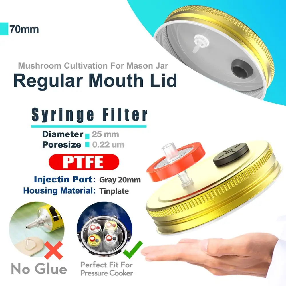 Liquid Culture Lids-Autoclavable 70mm Regular Mouth Jar Lids with Heavy Duty Injection Port for Mushroom Cultivation mushroom cultivation lids 6pcs