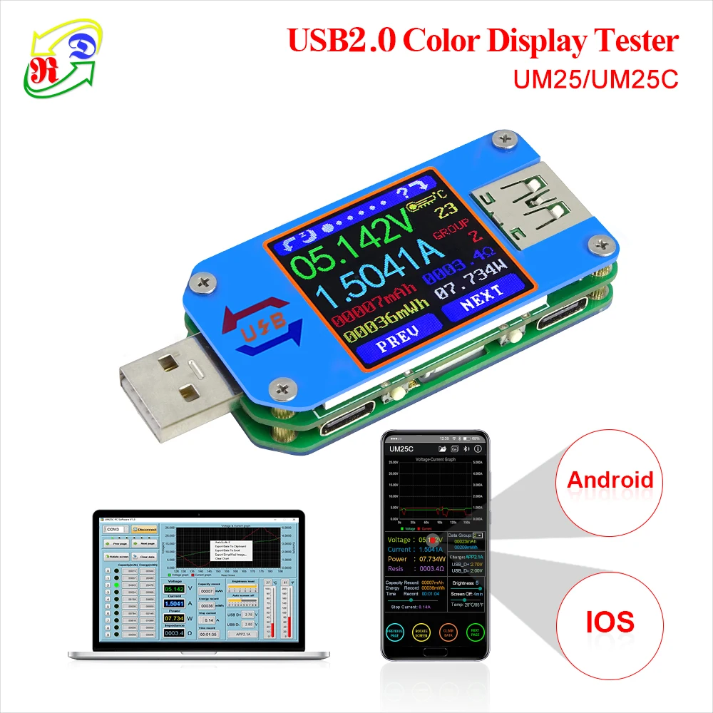 [Склад в России] RD UM25 UM25C Для APP USB 2,0 Тип-C ЖК-дисплей Вольтметр Амперметр Напряжение измеритель тока, для батареи с зарядкой от usb Тестер