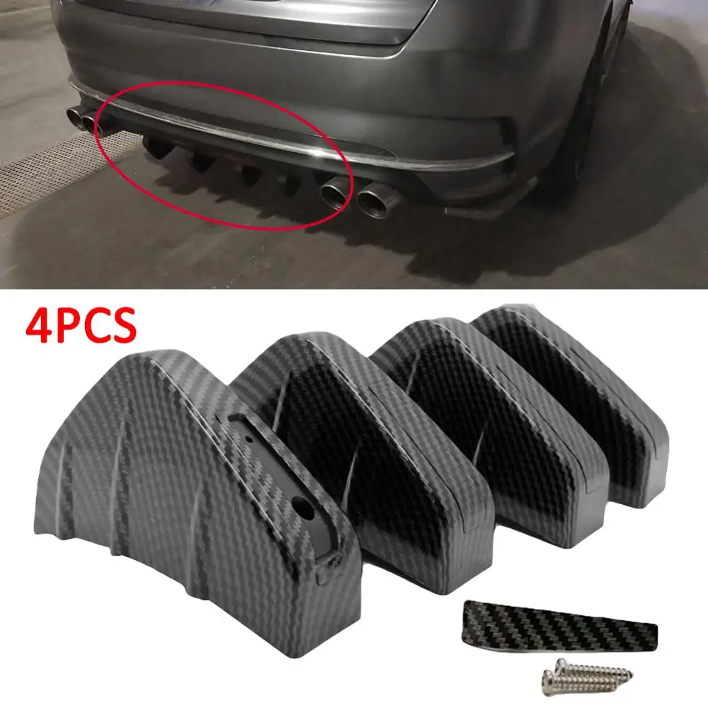 

4pcs Universal Car Rear Bumper Diffuser Carbon Fiber Car SUV Rear Bumper Diffuser Molding Shark Fin Spoiler Protector Cover