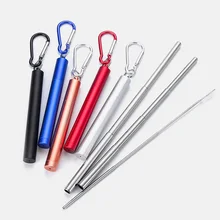 18/10 многоразовая телескопическая Питьевая соломинка портативная соломинка для путешествий Складная металлическая Питьевая соломинка с щеткой из нержавеющей стали