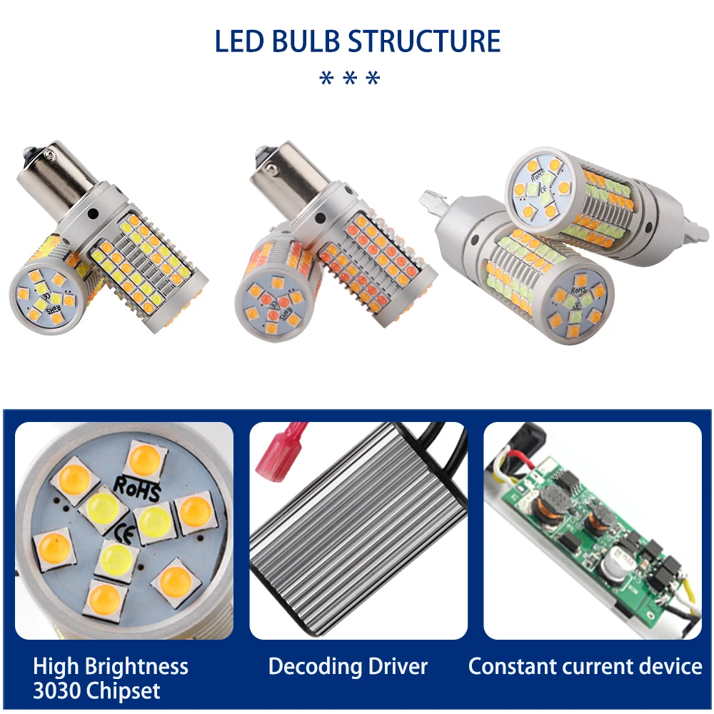  ÷ LED ĵ ڵ DRL  õ, 1156 P21W BA15S PY21W BAU15S 3156 7440 W21W 3030,  , 12V DC ġ, 1 Ʈ