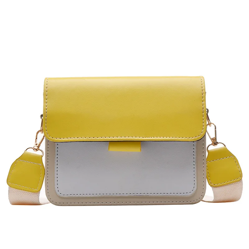 Женская кожаная сумка через плечо контрастного цвета, женская сумка через плечо с широким ремешком и металлической цепочкой, женские сумки через плечо - Цвет: Цвет: желтый