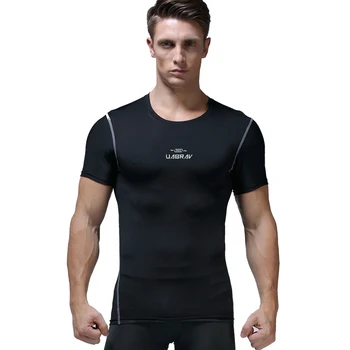 

JS1040J-Workout fitness men Short sleeve t shirt men thermal muscle bodybuilding wear compression Elastic Slim exercise clothing