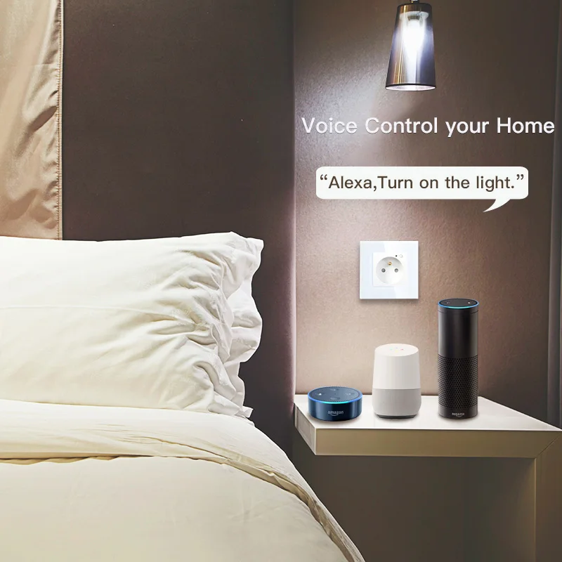 FR WiFi Smart Wall 16A Socket Outlet Glass Panel French Smart Life/Tuya Remote Control,Works with Amazon Echo Alexa Google Home