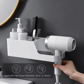 

New Hair Dryer Holder Wall Mounted Hair Dryer Hanging Rack With Organizer Platform Storage Rack for Bathroom