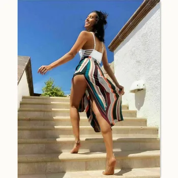 

Elegant Skirts Womens Vintage Patchwork Elastic Waist Striped Skirts Summer Beach Long Casual Skirts 2020 Hot Sale Spring Womens