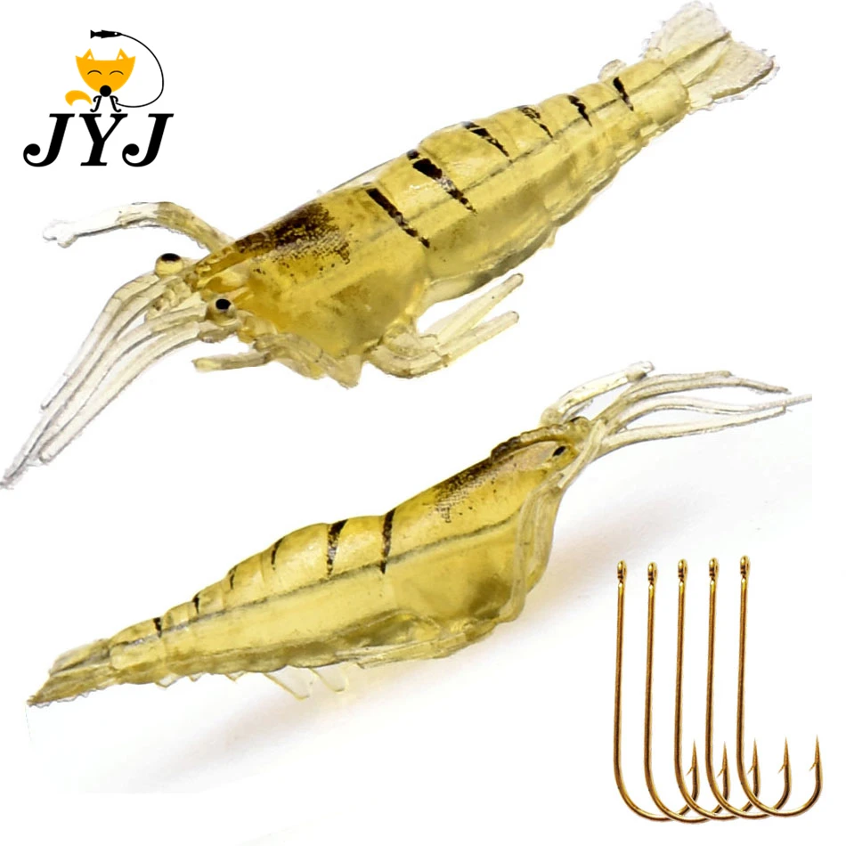 

40Pcs/Lot Silicone Baits 5cm 1.3g Soft Fishing Lure Gold Artificial Shrimp Bait 5 hooks Sea Fishing Winter Fishing