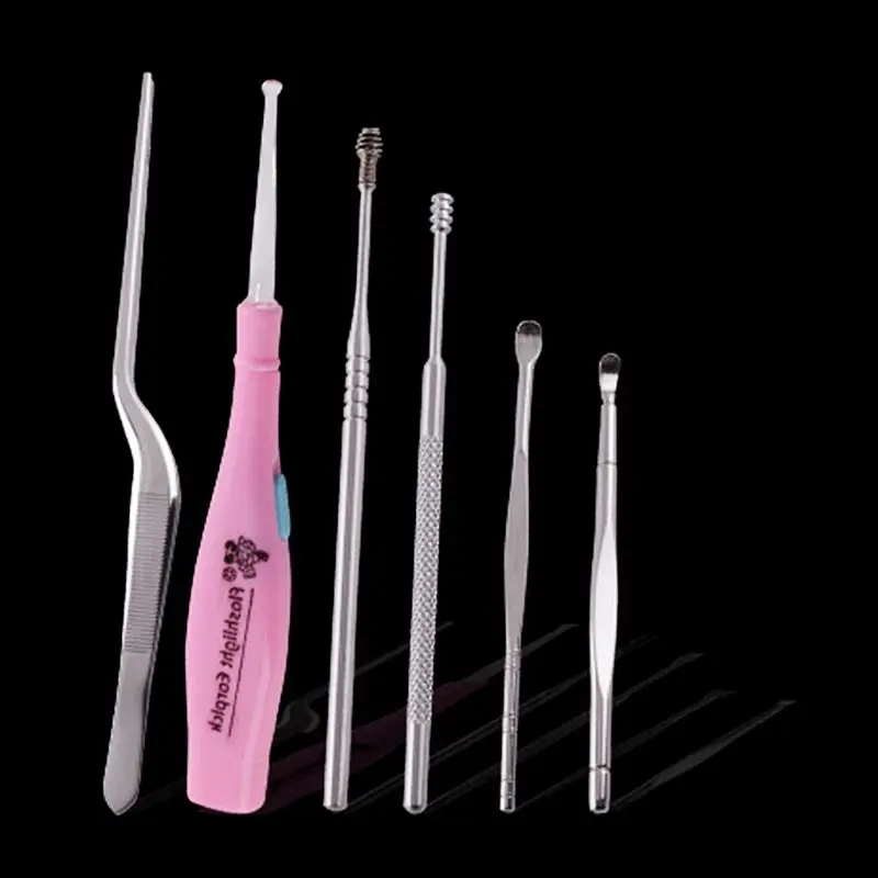 7Pcs LED Flashlight Ear Cleaner Earpick Earwax Removal Spoon Tweezer X5XC