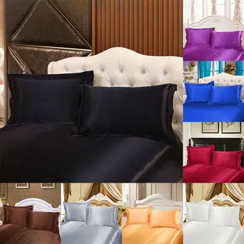 

2pcs Emulation Silk Satin Pillowcase Solid Color Comfortable Pillow Cover For Bed Throw Single couple Pillow cases Home Decor