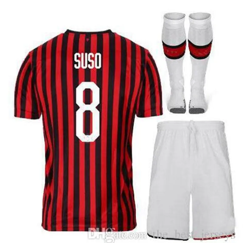 Комплект для взрослых, Футбольная Футболка AC milan, PIATEK PAQUETA SUSO CALDARA CUTRONE ROMAGNOL S. CASTILLEJO AC 19/20