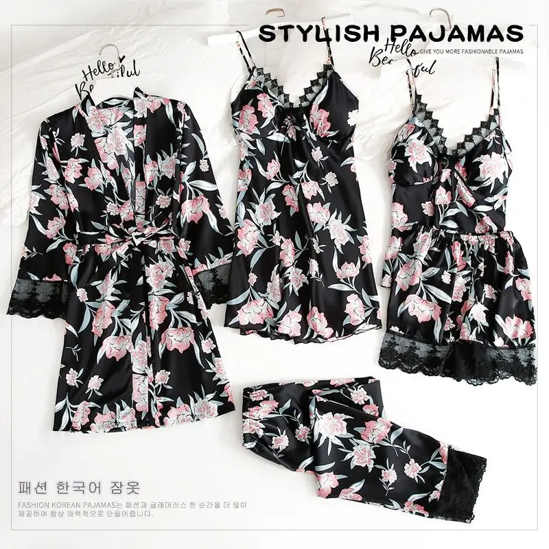 Женский весенний костюм из 5 предметов черный с топом на бретельках и брюками