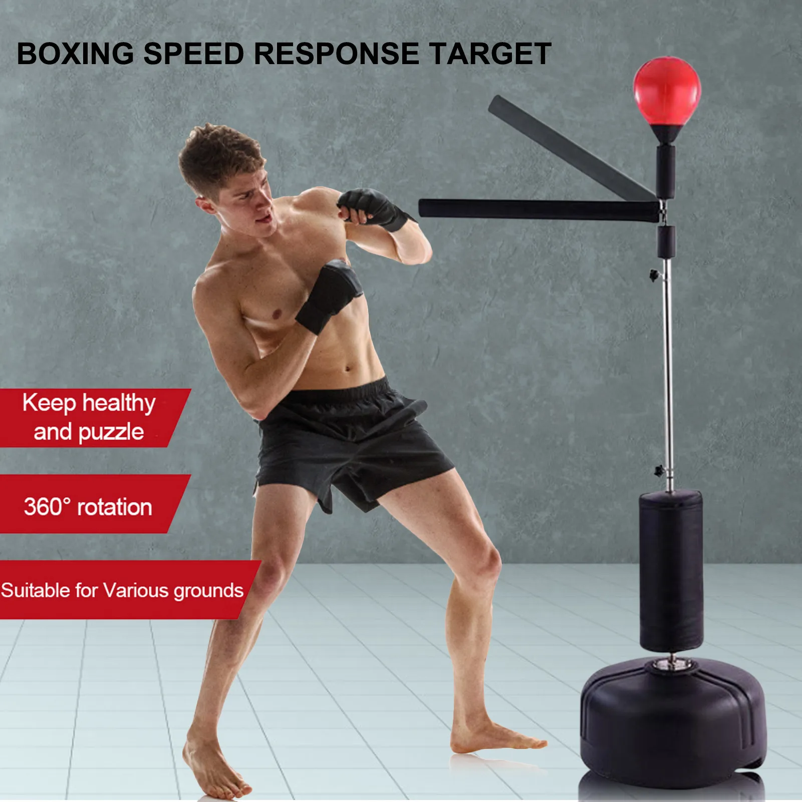 Freestanding Boxing Spinning Bar Reflex Speed Training Punching Bag 160-240cm Adjustable W/ 360° Rotating Reaction Rod Red Fitness Sport Equipment 
