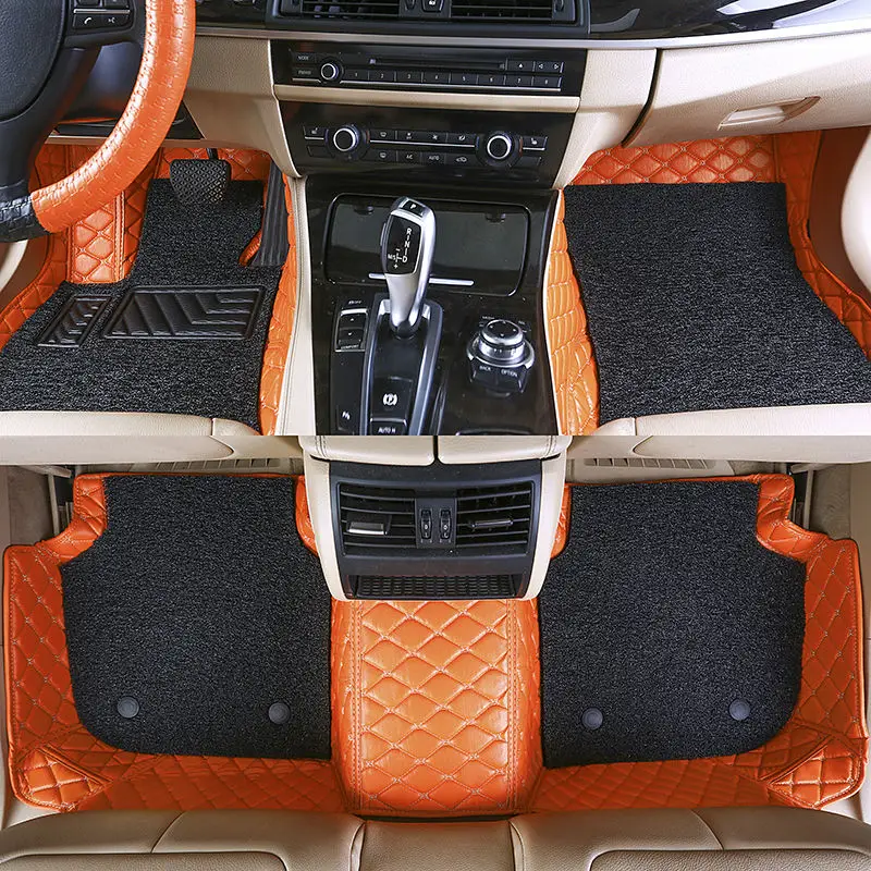 

Custom Fit Car Floor Mats Waterproof Leather ECO friendly Material Specific For Car Model Double Layers 3 Pcs Full set Orange