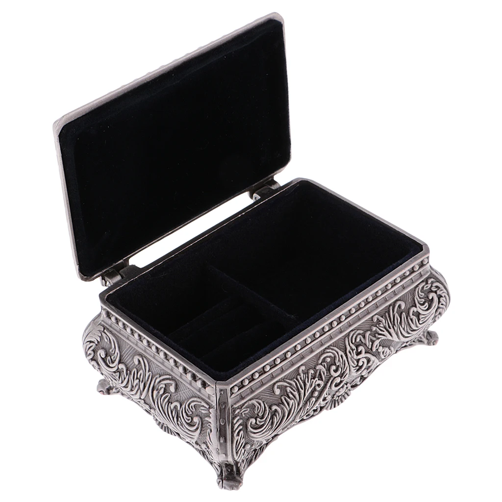 Vintage Flower Carved Rectangle Jewelry Box Trinkets Case Jewellery Storage