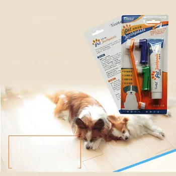 

Pet toothbrush set cat and dog toothbrush toothpaste set Two finger set four piece set solve the dog oral odor teeth white 1 pcs