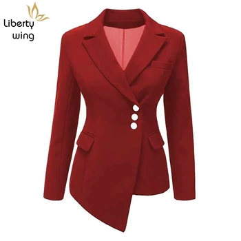 

2020 New Fashion Suit Women Blazer Workwear Unregular Office Ladies Blazers Spring Tops Female Large Size S-XXXL Khaki Black Red