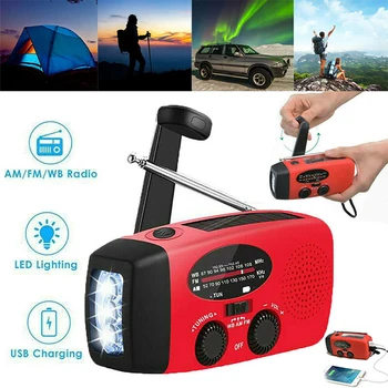

Outdoor Emergency Portable AM FM Radio Hand Crank Self Powered Solar Radios with 3 LED Flashlight for Hiking & Emergency Flash