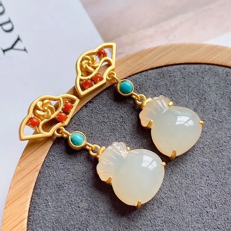 Новые серебряные инкрустированные серьги в виде кошелька из натурального белого