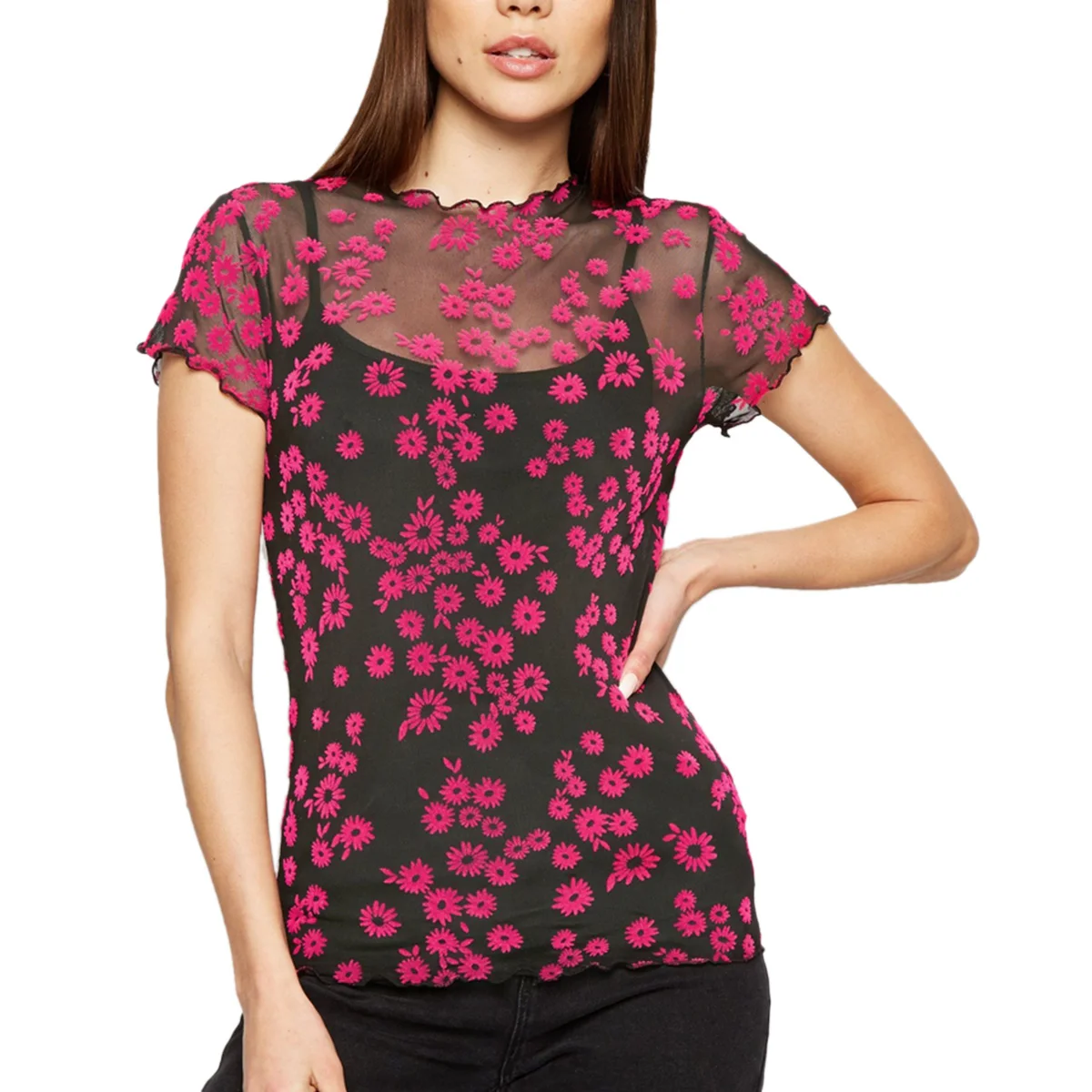 sheer top short sleeve