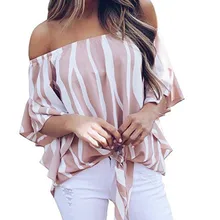 women blouse fashion 2020  female ladies clothing womens striped printed slash neck top shirt top 90s