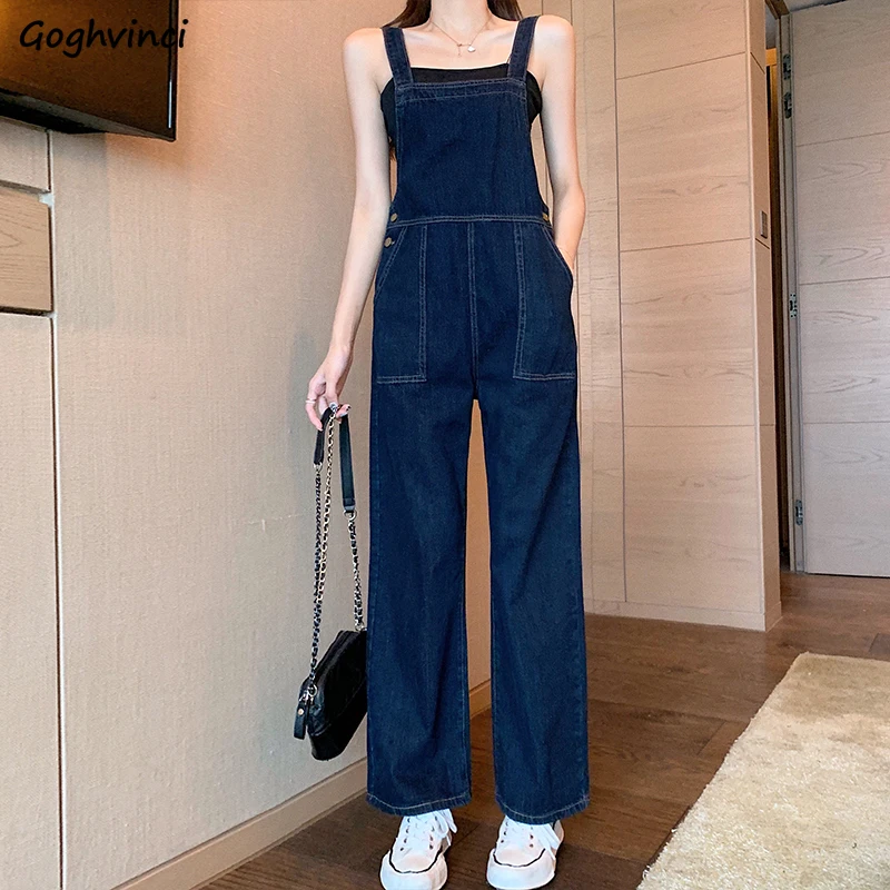 

Women Jumpsuits Denim Solid Loose Female Trouser Wide Leg All-match Spring Autumn Fashion Full Length Overalls Korean Style Chic