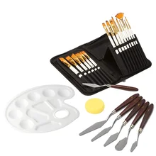 24 художественных набора кистей для рисования, 15 упаковок, различные формы кистей, размеры, нож для нанесения краски, акварельная губка, не линяет щетину, дерево
