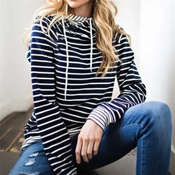

Newest New Women Long Sleeve Hoodie Striped Sweatshirts Jumper Pullover Winter Outwear Harajuku Hoodie Trending Product O28