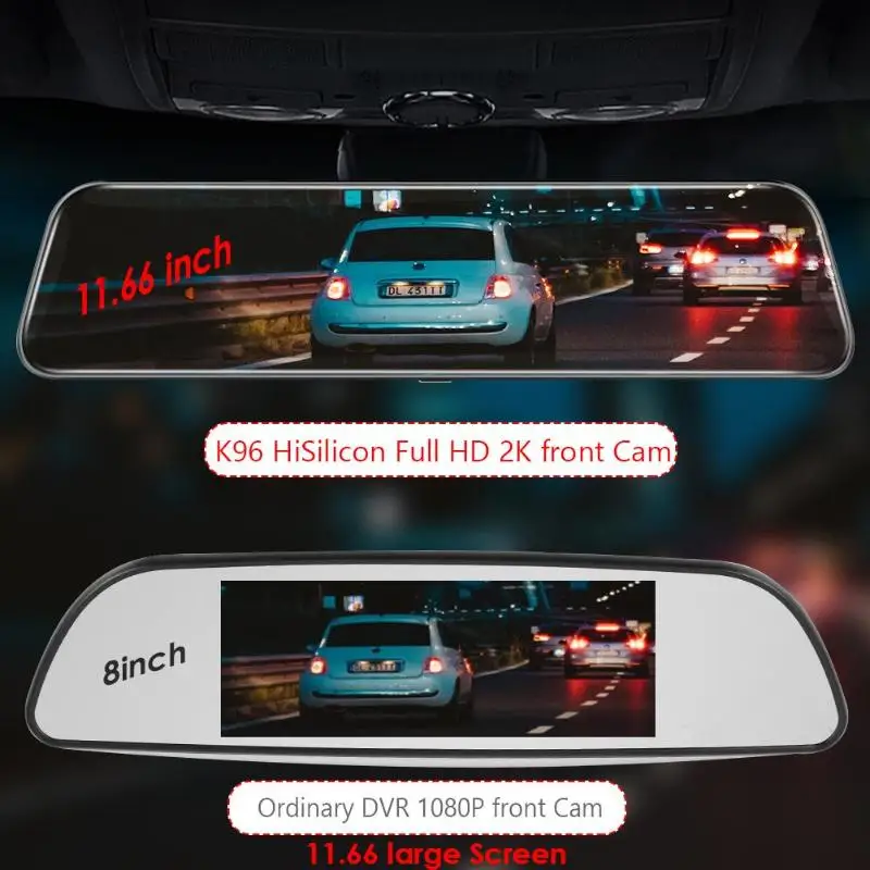 K96 Full HD 2K Автомобильный видеорегистратор Камера с двумя объективами 11,66 дюймов ips сенсорный экран зеркало заднего вида видеорегистратор g-сенсор цифровой видеорегистратор