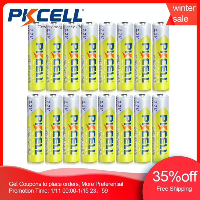 16 шт./лот PKCELL 1 2 V 1000mAh NiMh AAA аккумуляторная батарея Ni MH 3A батареи аккумулятор