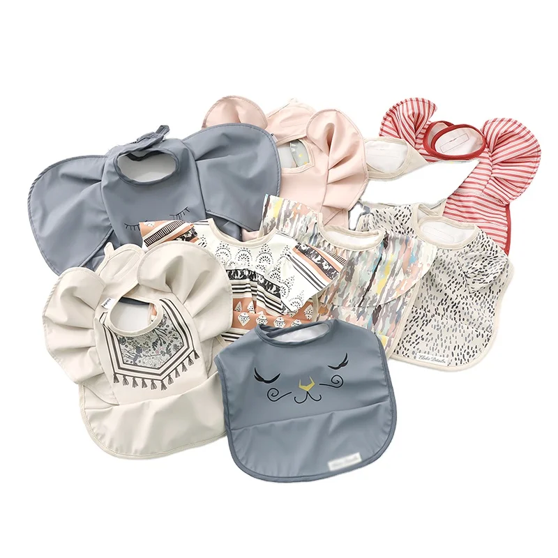 

2021 NEW Baby Drool Butterfly Design Burp Cloth Rabbit Ear Angel Wing Kids Waterproof PU Bibs