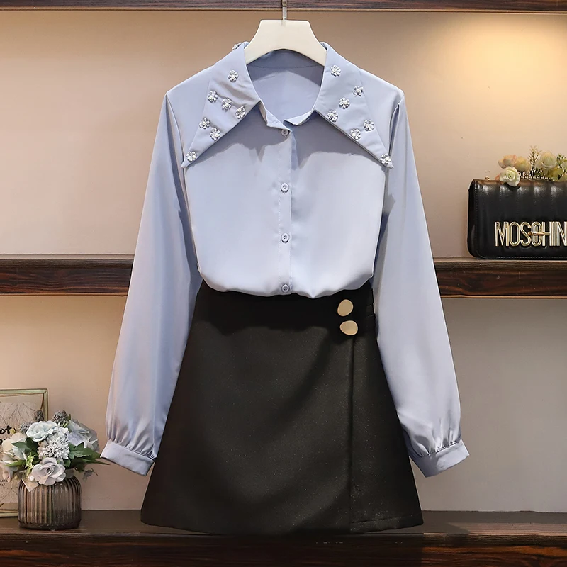 

The New Korean Version Of The Fall Dress Of 2019 Is A Slim Suit Of 200 Kg Fashionable Blouse Shirt With Large Size And Fat Mm