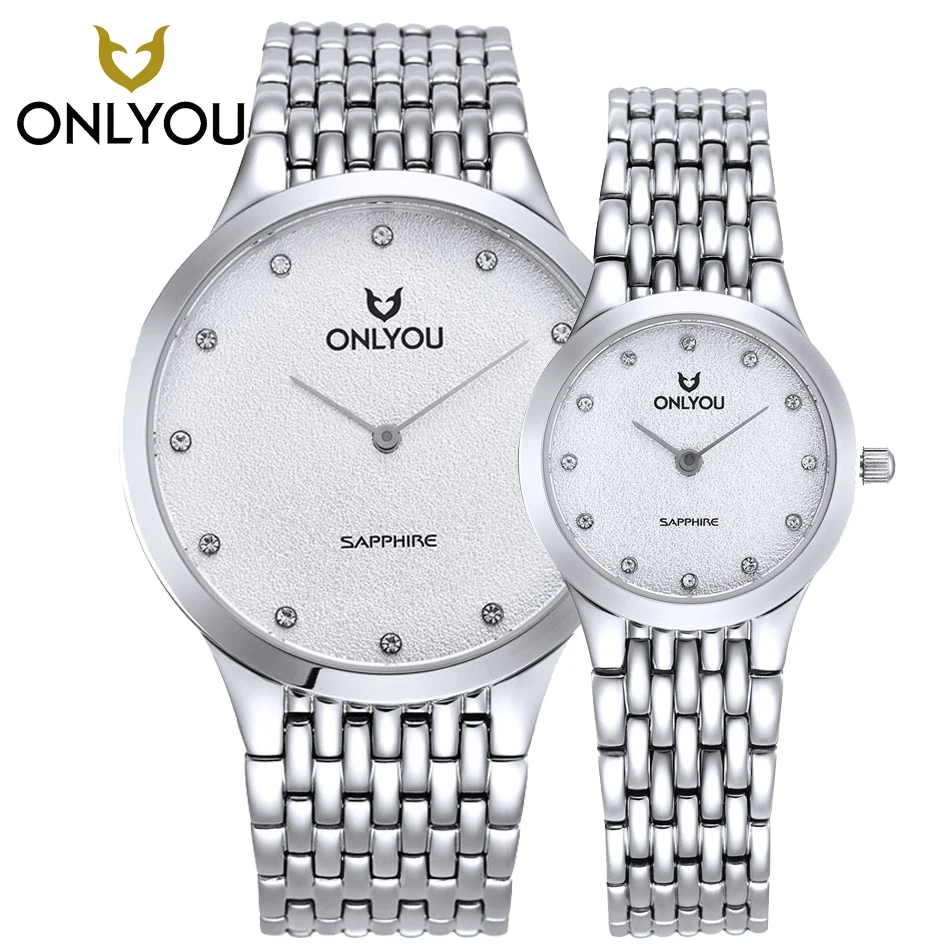 

ONLYOU lover's Quartz Watches Top Brand Ultra Thin Stainless Steel Silver watch Lovers Wrist watch relogio masculino 1017