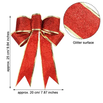 

10 Pcs Glitter Christmas Tree Bow Ribbon Bows, Long 10 Inches and Wide 8 Inches Christmas Tree Hanging Ornaments for Holiday Chr