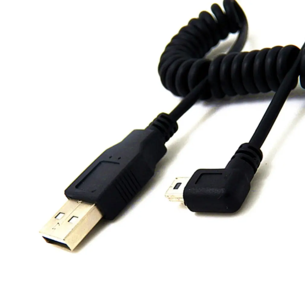1pc USB 2.0 A Male to Mini USB 5 Pin Right Angled 90 Degree Spiral Coiled Adapter Cord Cable 5ft for MP3 Players Digital Cameras