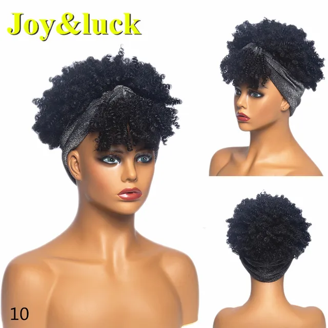 Headband Synthetic Wig Short Afro Kinky Curly Hair Wigs For Black Women Fluffy Curls Hairband African Turban Wrap Hair 10