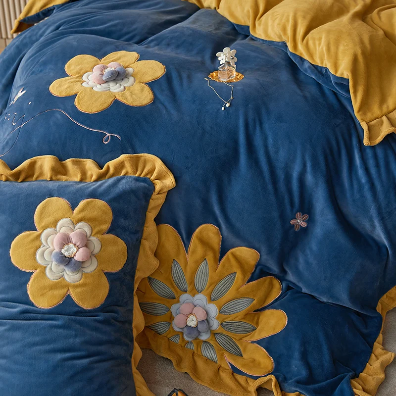Furry Quilt Cover Bed Comforter Set Bed Linen Pillowcases Super Soft Velvet Fleece Warm Cozy Sunflower Embroidery Bedding Set 44 Hfca7c5576fbf443e97ed663d8ac3345e4