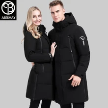 Asesmay брендовая одежда Белая куртка с утиным пухом зимнее длинное пальто овечьей шерсти, утепленные, легкие, с капюшоном, замок-молния, украшены рисунками, одежда для детей Одежда для любовников; зимняя верхняя одежда