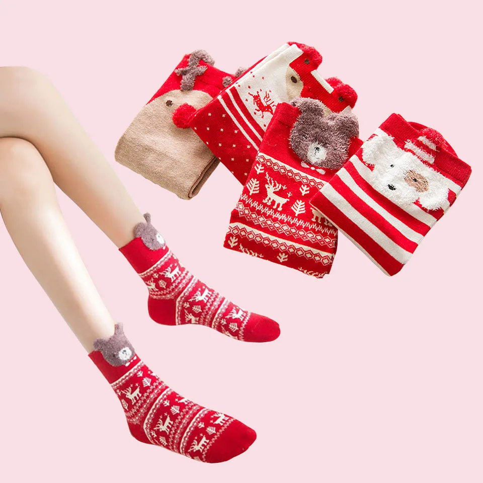 Рождественские забавные носки; calcetines; женские зимние носки; милые теплые носки; женская уличная одежда