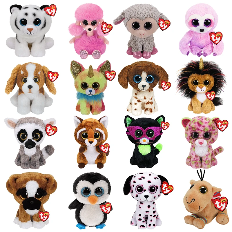 15CM TY Beanie Tiger Poodle Sheep Chihuahua Lion Cat Raccoon Monkey Penguin Dog Camel Plush Toys Animal Doll Kids Birthday Gift