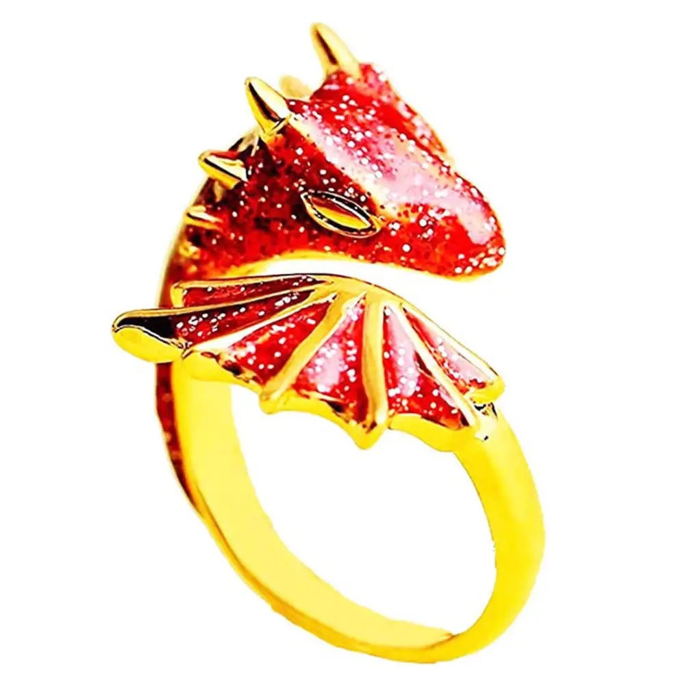 2021 Summer Trendy Gold Glitter Green Enamel Snake Dragon Adjustable Finger Midi Rings Korean Fashion Party Jewelry
