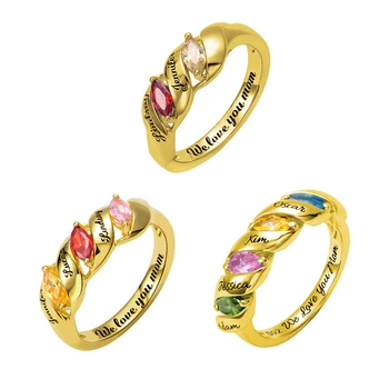 

AILIN Fashion Desgin Ring Gold-color Stone Rings Mothers Day Rings Jewelry Personalized Name Engraved Ring